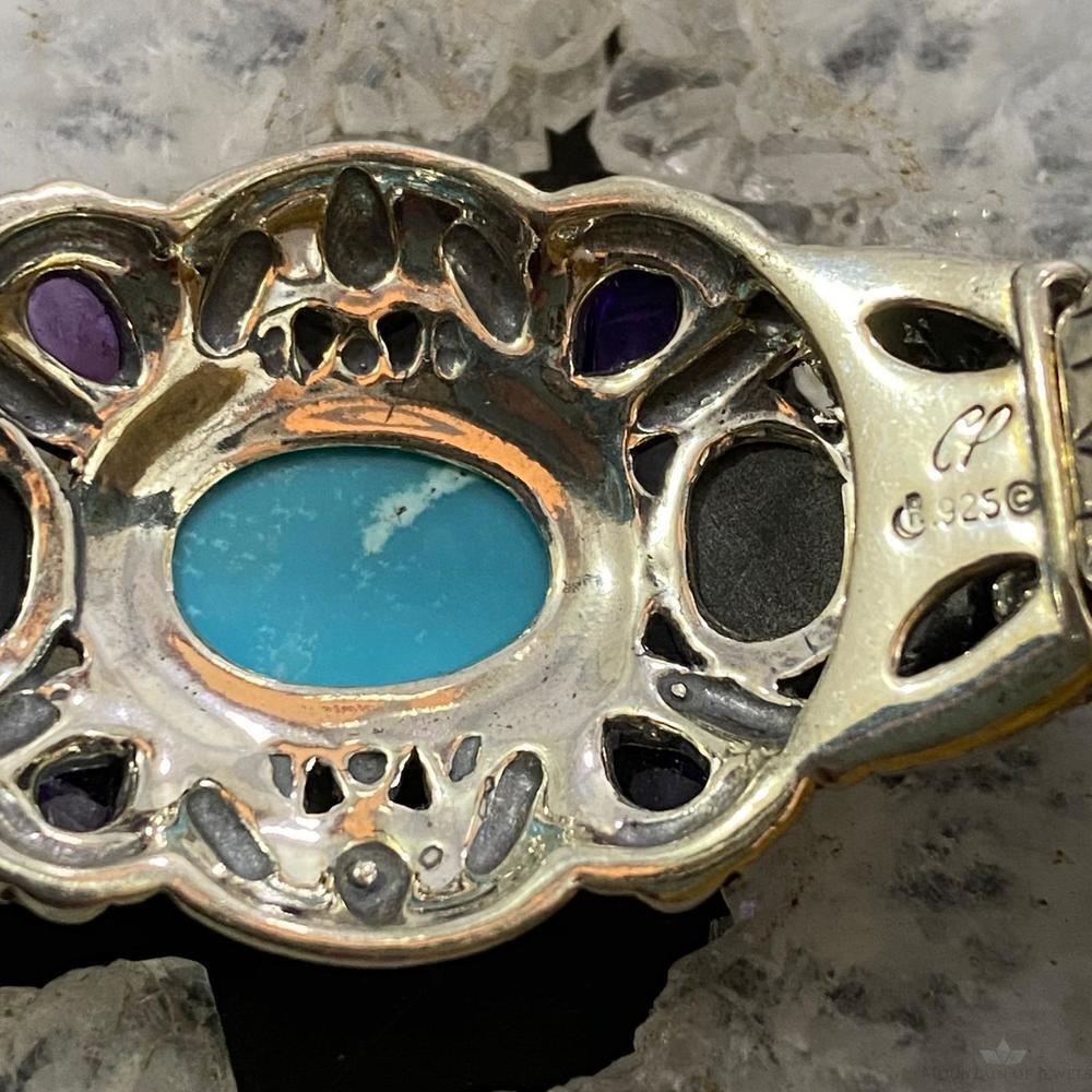 Carolyn Pollack Sterling Multi Gemstone Turquoise Braided Leather Hinge Bracelet - Picture 8 of 10
